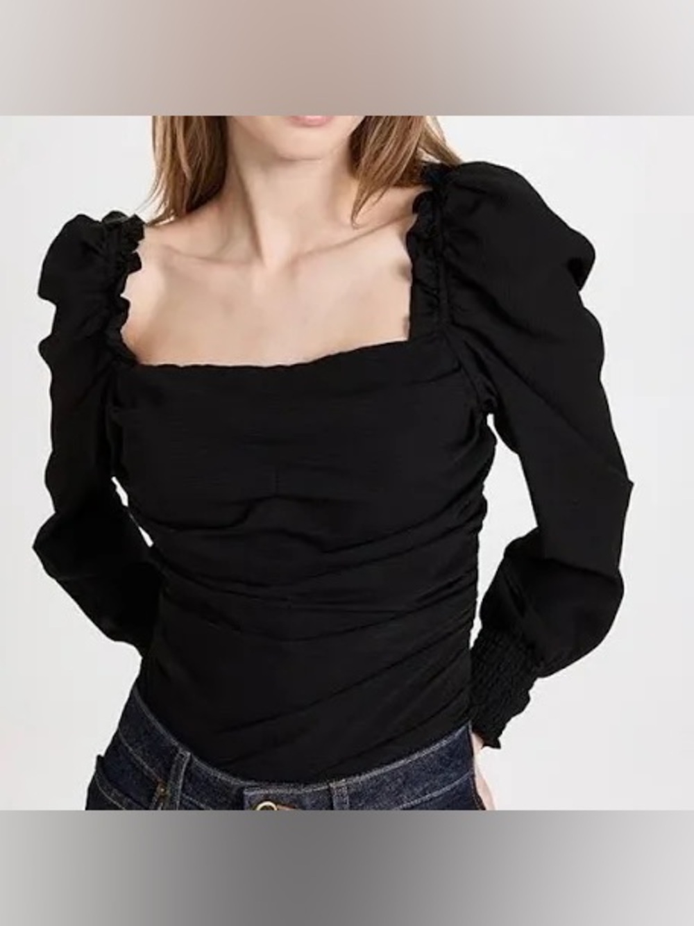 Astr Black Square-Neck Puff Sleeve Top Romantic chic coquette minimalist Size XS